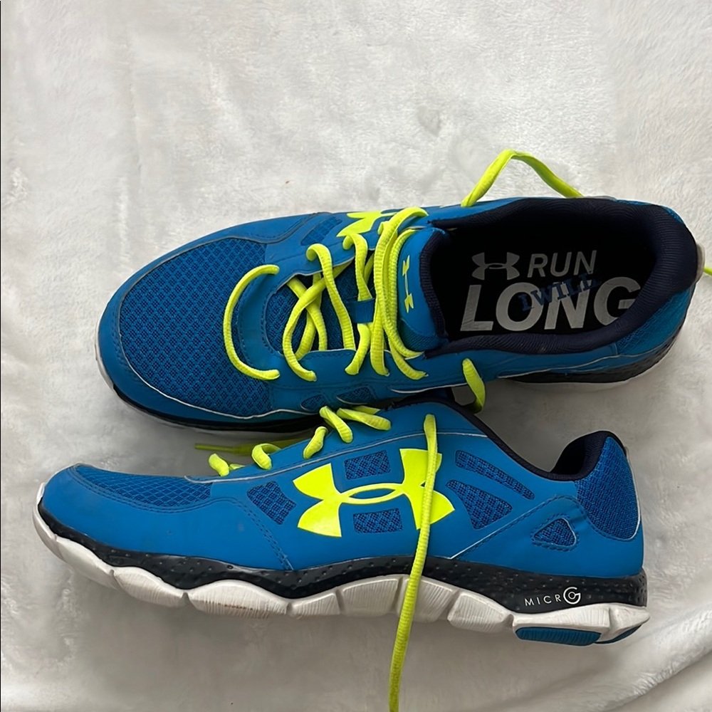 Like New Under Armour Men’s sz 11 Blue and Neon Yellow Athletic Running Shoes